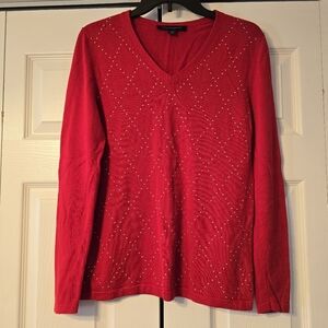 Tommy Hilfiger Women's Cotton Long Sleeve V-neck Red Knit Sweater Size S/P